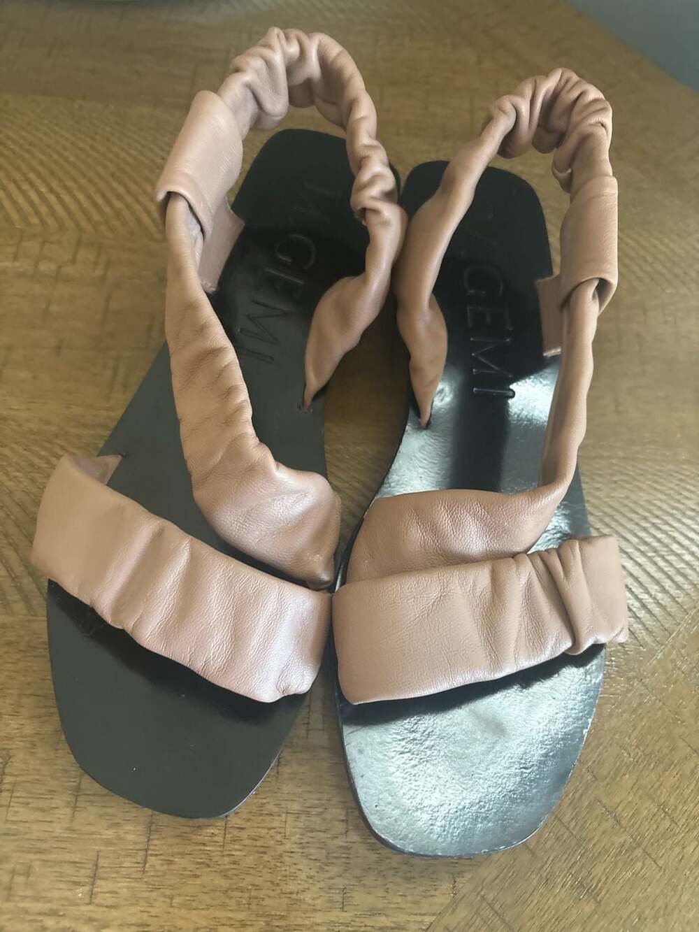 M.Gemi The Gabriana Tan Leather Ruched Strap Platform Sandals